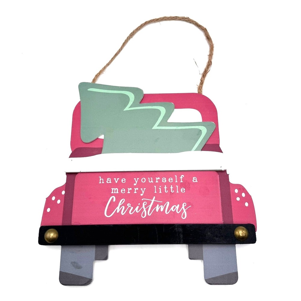 DECOCRATED Red Truck Christmas Wood Wall Hanging Sign Holiday Decor 10x10 Rustic